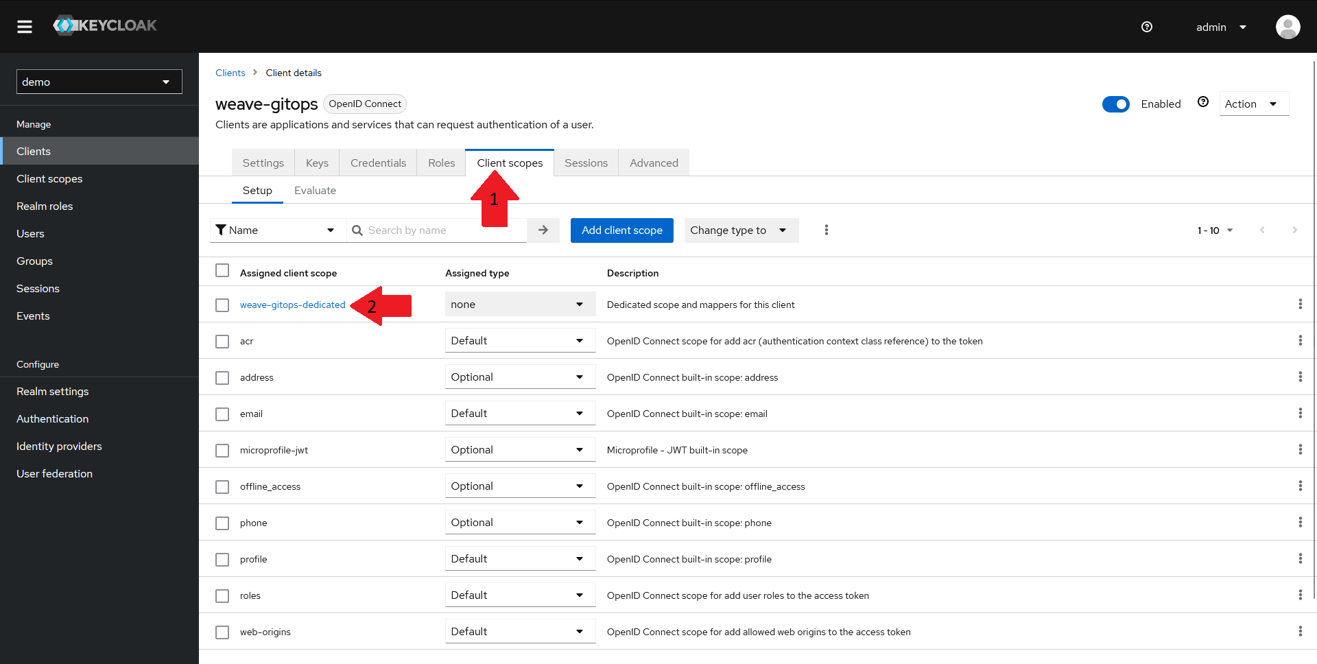 Keycloak client scopes