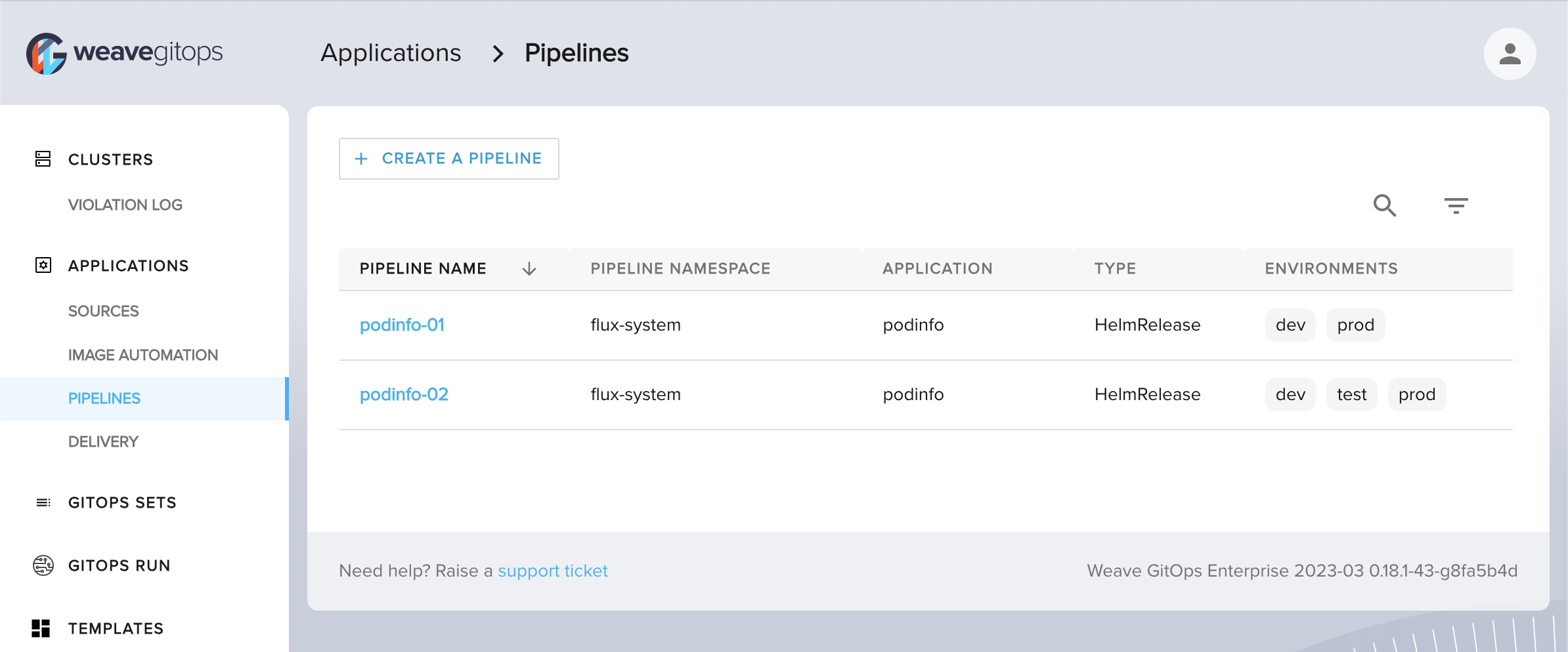 view pipelines