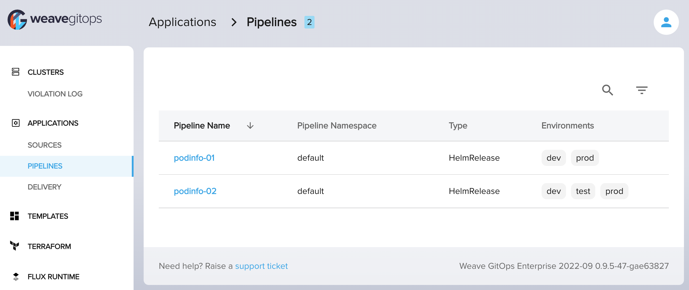 view pipelines